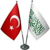 Satürn Design Masaüstü Beyaz Kelimei Tevhid Bayrağı Türk Bayrağı İkili Krom Direk Masa Bayrak Seti