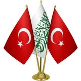 Satürn Design Masaüstü Beyaz Kelimei Tevhid Bayrağı Türk Bayrağı Üçlü Pirinç Direk Masa Bayrak Seti