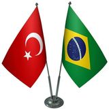 Satürn Design Masaüstü Brezilya Bayrağı Türk Bayrağı İkili Krom Direk Masa Bayrak Seti