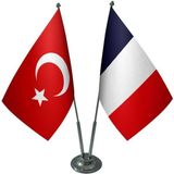 Satürn Design Masaüstü Fransa Bayrağı Türk Bayrağı İkili Krom Direk Masa Bayrak Seti