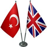 Satürn Design Masaüstü Ingiltere Bayrağı Türk Bayrağı İkili Krom Direk Masa Bayrak Seti