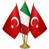 Satürn Design Masaüstü Italya Bayrağı Türk Bayrağı Üçlü Pirinç Direk Masa Bayrak Seti