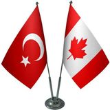 Satürn Design Masaüstü Kanada Bayrağı Türk Bayrağı İkili Krom Direk Masa Bayrak Seti