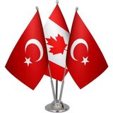Satürn Design Masaüstü Kanada Bayrağı Türk Bayrağı Üçlü Krom Direk Masa Bayrak Seti