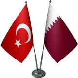 Satürn Design Masaüstü Katar Bayrağı Türk Bayrağı İkili Krom Direk Masa Bayrak Seti