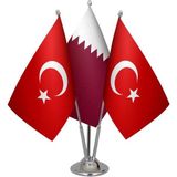 Satürn Design Masaüstü Katar Bayrağı Türk Bayrağı Üçlü Krom Direk Masa Bayrak Seti