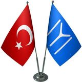 Satürn Design Masaüstü Kayı Boyu Bayrağı Türk Bayrağı İkili Krom Direk Masa Bayrak Seti