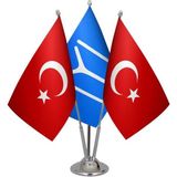 Satürn Design Masaüstü Kayı Boyu Bayrağı Türk Bayrağı Üçlü Krom Direk Masa Bayrak Seti