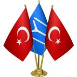 Satürn Design Masaüstü Kayı Boyu Bayrağı Türk Bayrağı Üçlü Pirinç Direk Masa Bayrak Seti