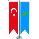 Satürn Design Masaüstü Kırlangıç Göktürk Devleti + Türk Bayrağı + Krom T Direk Masa Bayrak Seti