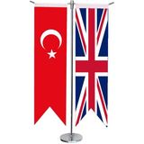 Satürn Design Masaüstü Kırlangıç Ingiltere + Türk Bayrağı + Krom T Direk Masa Bayrak Seti