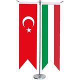 Satürn Design Masaüstü Kırlangıç Italya + Türk Bayrağı + Krom T Direk Masa Bayrak Seti