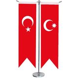 Satürn Design Masaüstü Kırlangıç Osmanlı Devleti + Türk Bayrağı + Krom T Direk Masa Bayrak Seti