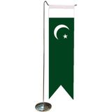 Satürn Design Masaüstü Kırlangıç Pakistan Bayrağı + Krom L Direk Masa Bayrak Seti