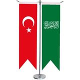 Satürn Design Masaüstü Kırlangıç Yeşil Kelimei Tevhid + Türk Bayrağı + Krom T Direk Masa Bayrak Seti