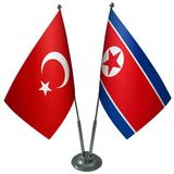 Satürn Design Masaüstü Kuzey Kore Bayrağı Türk Bayrağı İkili Krom Direk Masa Bayrak Seti