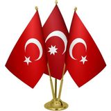Satürn Design Masaüstü Osmanlı Devleti Bayrağı Türk Bayrağı Üçlü Pirinç Direk Masa Bayrak Seti