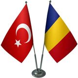 Satürn Design Masaüstü Romanya Bayrağı Türk Bayrağı İkili Krom Direk Masa Bayrak Seti