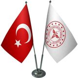 Satürn Design Masaüstü Sağlık Bakanlığı Bayrağı Türk Bayrağı İkili Krom Direk Masa Bayrak Seti