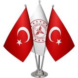 Satürn Design Masaüstü Sağlık Bakanlığı Bayrağı Türk Bayrağı Üçlü Krom Direk Masa Bayrak Seti