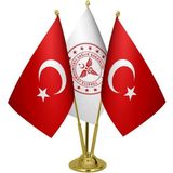 Satürn Design Masaüstü Sağlık Bakanlığı Bayrağı Türk Bayrağı Üçlü Pirinç Direk Masa Bayrak Seti