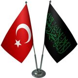 Satürn Design Masaüstü Siyah Kelimei Tevhid Bayrağı Türk Bayrağı İkili Krom Direk Masa Bayrak Seti