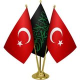 Satürn Design Masaüstü Siyah Kelimei Tevhid Bayrağı Türk Bayrağı Üçlü Pirinç Direk Masa Bayrak Seti