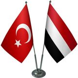 Satürn Design Masaüstü Yemen Bayrağı Türk Bayrağı İkili Krom Direk Masa Bayrak Seti