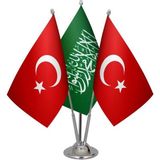 Satürn Design Masaüstü Yeşil Kelimei Tevhid Bayrağı Türk Bayrağı Üçlü Krom Direk Masa Bayrak Seti