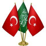 Satürn Design Masaüstü Yeşil Kelimei Tevhid Bayrağı Türk Bayrağı Üçlü Pirinç Direk Masa Bayrak Seti