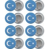 Satürn Doğu Türkistan Bayrağı Çanta Rozeti Seti 8 Adet En Büyük Boy 5.8cm Iğneli Broş - Renkli