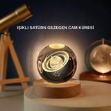 Satürn Gezegenli Kristal Küre Led Lamba Usb Li Ahşap Standlı