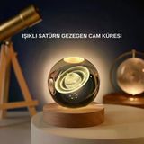 Satürn Gezegenli Kristal Küre Led Lamba Usb’li Ahşap Standlı P109160s6649