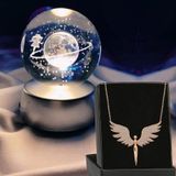Satürn Işıklı Cam Küre 8cm*6cm Lotus Melek Kolye Hediyeli
