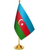 Satürn Masa Üstü Azerbaycan Bayrağı + Pirinç Direk Masa Bayrak Seti