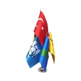 Satürn Masa Üstü Eski Türk Devletleri Bayrakları 6'lı Krom Direk + 6 Bayrak
