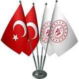 Satürn Masa Üstü Gençlik ve Spor Bakanlığı Bayrağı Türk Bayrağı Dörtlü Krom Direk Masa Bayrak Seti