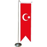 Satürn Masa Üstü Kırlangıç Osmanlı Devleti Bayrağı + Krom L Direk Masa Bayrak Seti