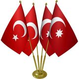 Satürn Masa Üstü Osmanlı Devleti Bayrağı Türk Bayrağı Dörtlü Pirinç Direk Masa Bayrak Seti