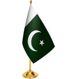 Satürn Masa Üstü Pakistan Bayrağı + Pirinç Direk Masa Bayrak Seti