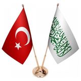 Satürn Masaüstü Beyaz Kelimei Tevhid Bayrağı Türk Bayrağı Ikili Pirinç Direk Masa Bayrak Seti