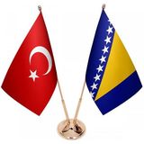 Satürn Masaüstü Bosna Hersek Bayrağı Türk Bayrağı Ikili Pirinç Direk Masa Bayrak Seti