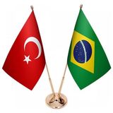 Satürn Masaüstü Brezilya Bayrağı Türk Bayrağı Ikili Pirinç Direk Masa Bayrak Seti