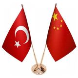 Satürn Masaüstü Çin Bayrağı Türk Bayrağı Ikili Pirinç Direk Masa Bayrak Seti