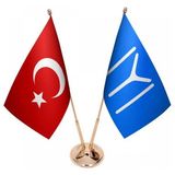 Satürn Masaüstü Kayı Boyu Bayrağı Türk Bayrağı Ikili Pirinç Direk Masa Bayrak Seti