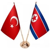Satürn Masaüstü Kuzey Kore Bayrağı Türk Bayrağı Ikili Pirinç Direk Masa Bayrak Seti