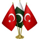 Satürn Masaüstü Pakistan Bayrağı Türk Bayrağı Üçlü Pirinç Direk Masa Bayrak Seti
