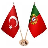 Satürn Masaüstü Portekiz Bayrağı Türk Bayrağı Ikili Pirinç Direk Masa Bayrak Seti