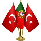 Satürn Masaüstü Portekiz Bayrağı Türk Bayrağı Üçlü Pirinç Direk Masa Bayrak Seti
