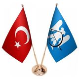 Satürn Masaüstü Selçuklu Devleti Bayrağı Türk Bayrağı Ikili Pirinç Direk Masa Bayrak Seti